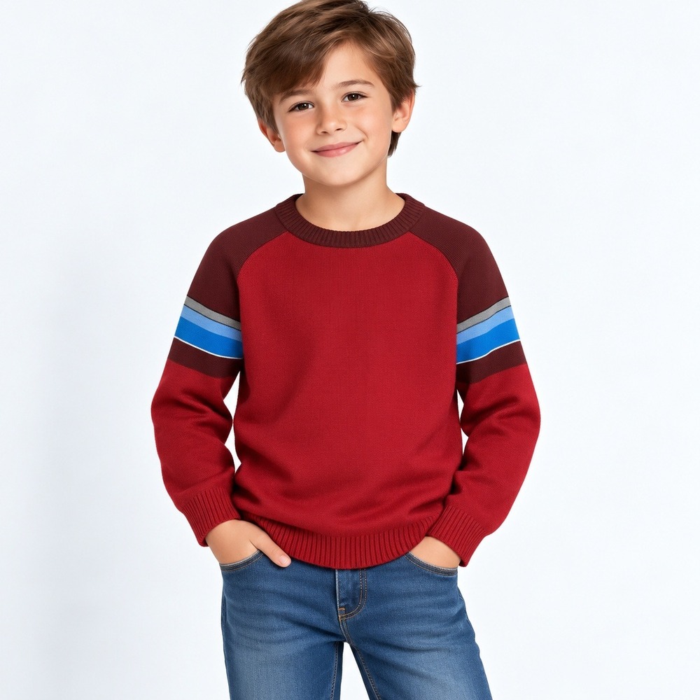 Mossimo Sweater Kids Size M 8 Ruby Red Striped Raglan Sleeve Crew Neck 135894